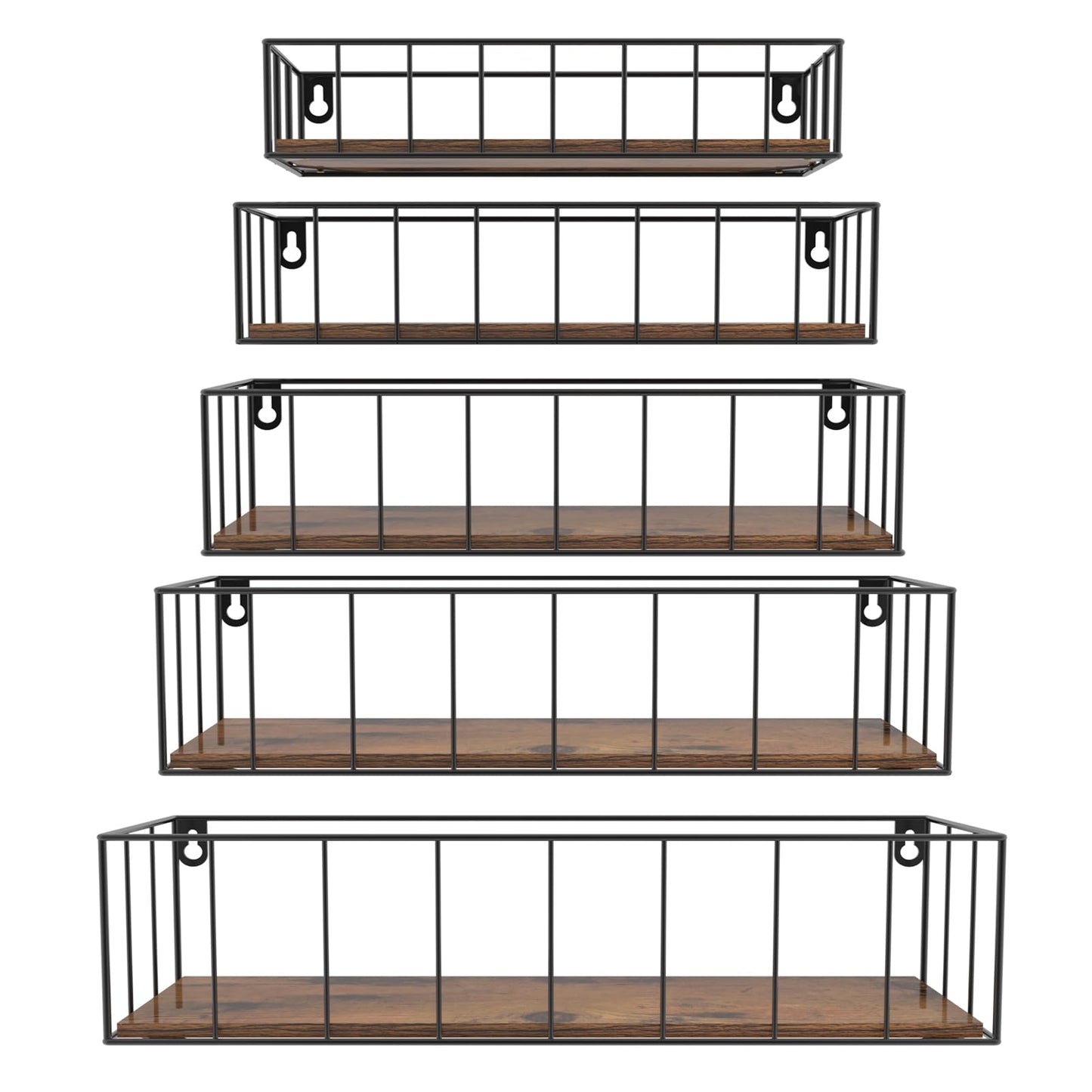 Floating Shelves Wall Mounted Set of 5, Hanging Wall Shelf with Rail for Bathroom, Bedroom, Living Room, Kitchen