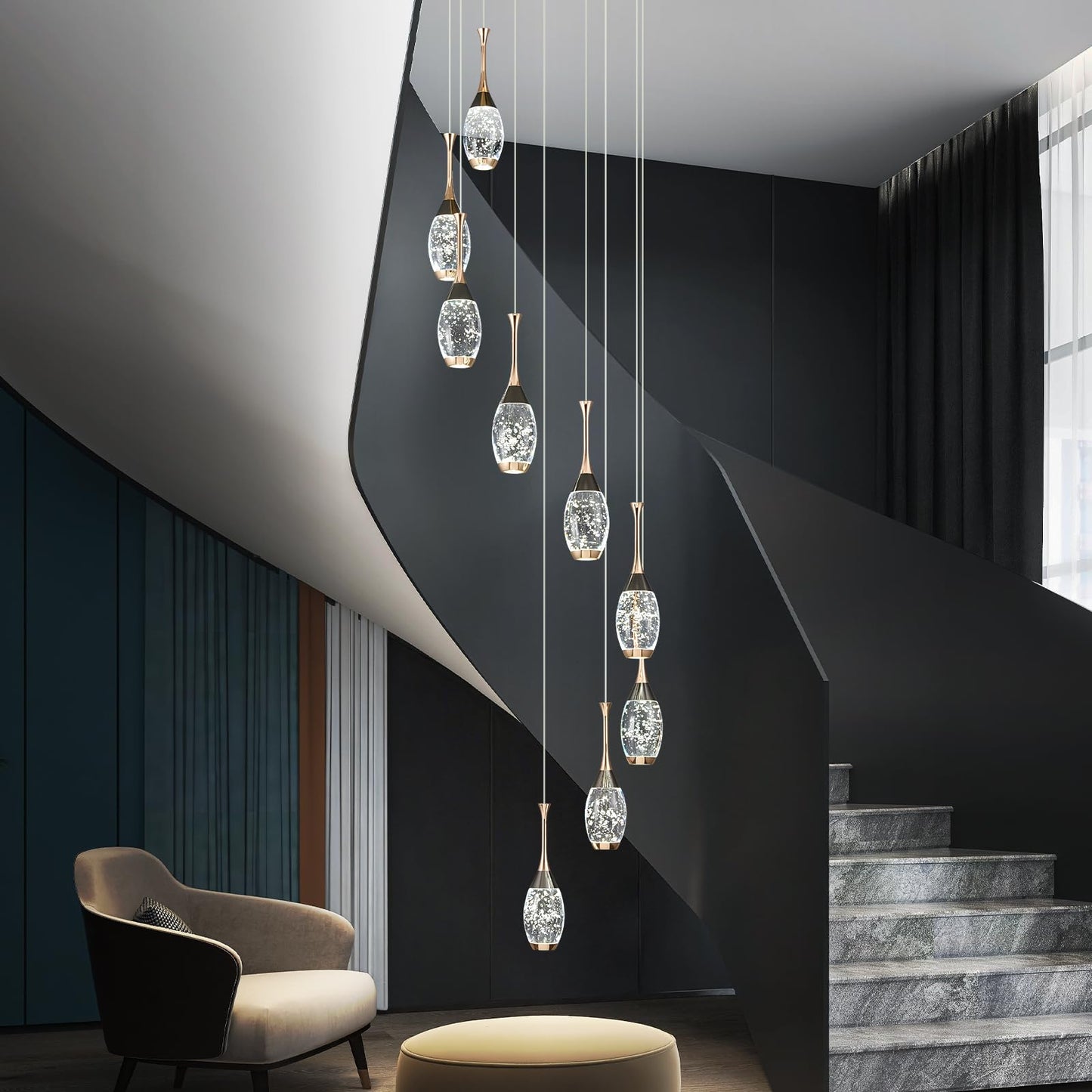 Moderne Pendelleuchte in Schwarzgold, dimmbare LED-Deckenleuchte, Mini-Pendelleuchte in Tropfenform aus Kristall für Kücheninsel, Schlafzimmer, Flur, Eingangsbereich (3er-Pack) 