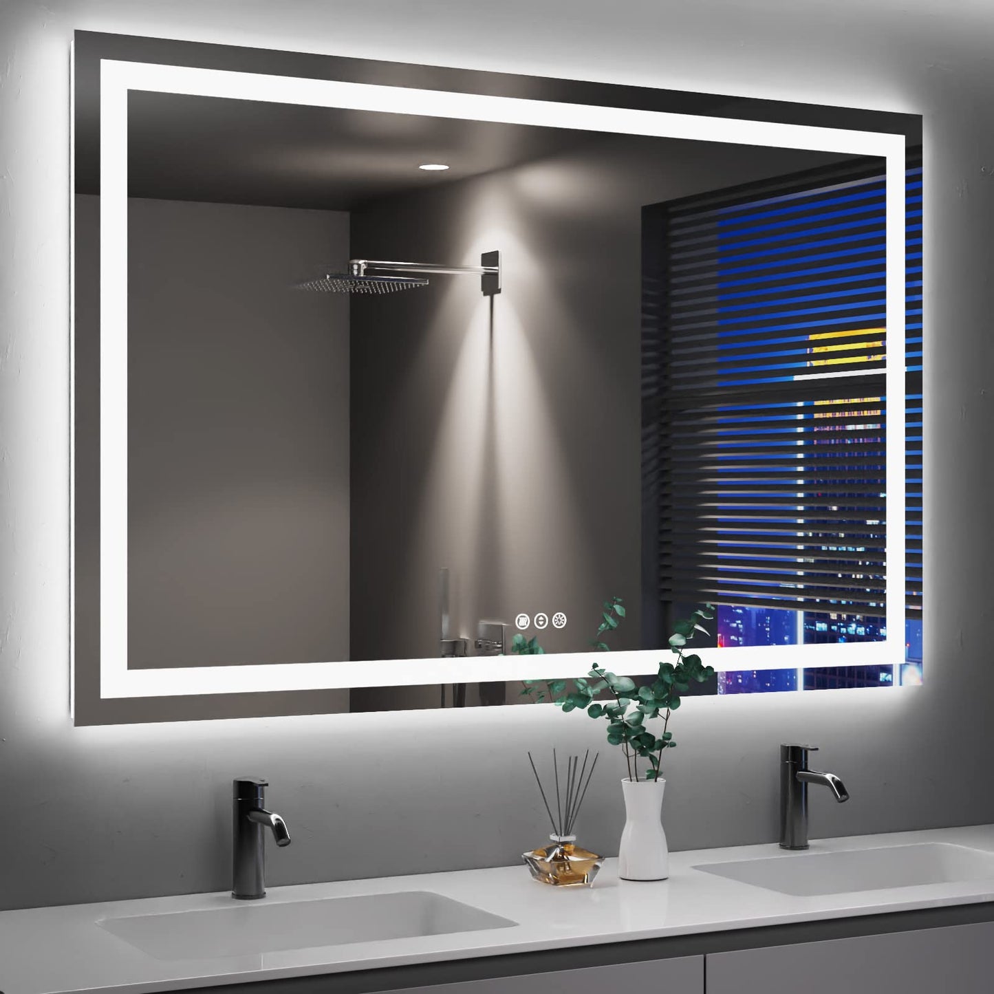 Amorho 20"x 28" LED Bathroom Mirror with Black Frame, Front Light and Backlit(Controlled Separately), Stepless Dimmable, Anti-Fog, Shatter-Proof, 3 Colors, Memory