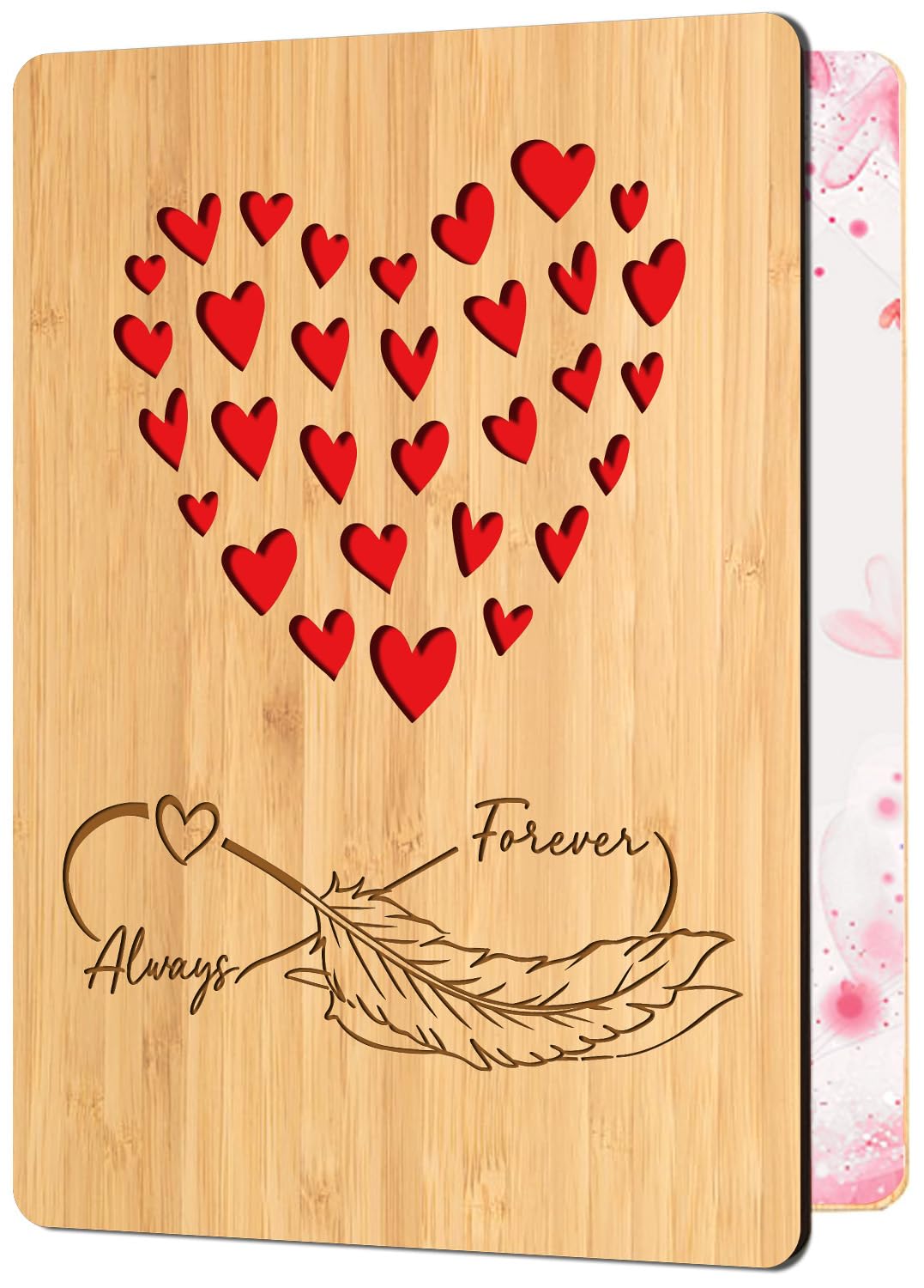 Cartes de vœux en bois de bambou faites à la main avec des cœurs Amour pour femme mari petite amie elle lui amis anniversaire mariage utilisation durable 