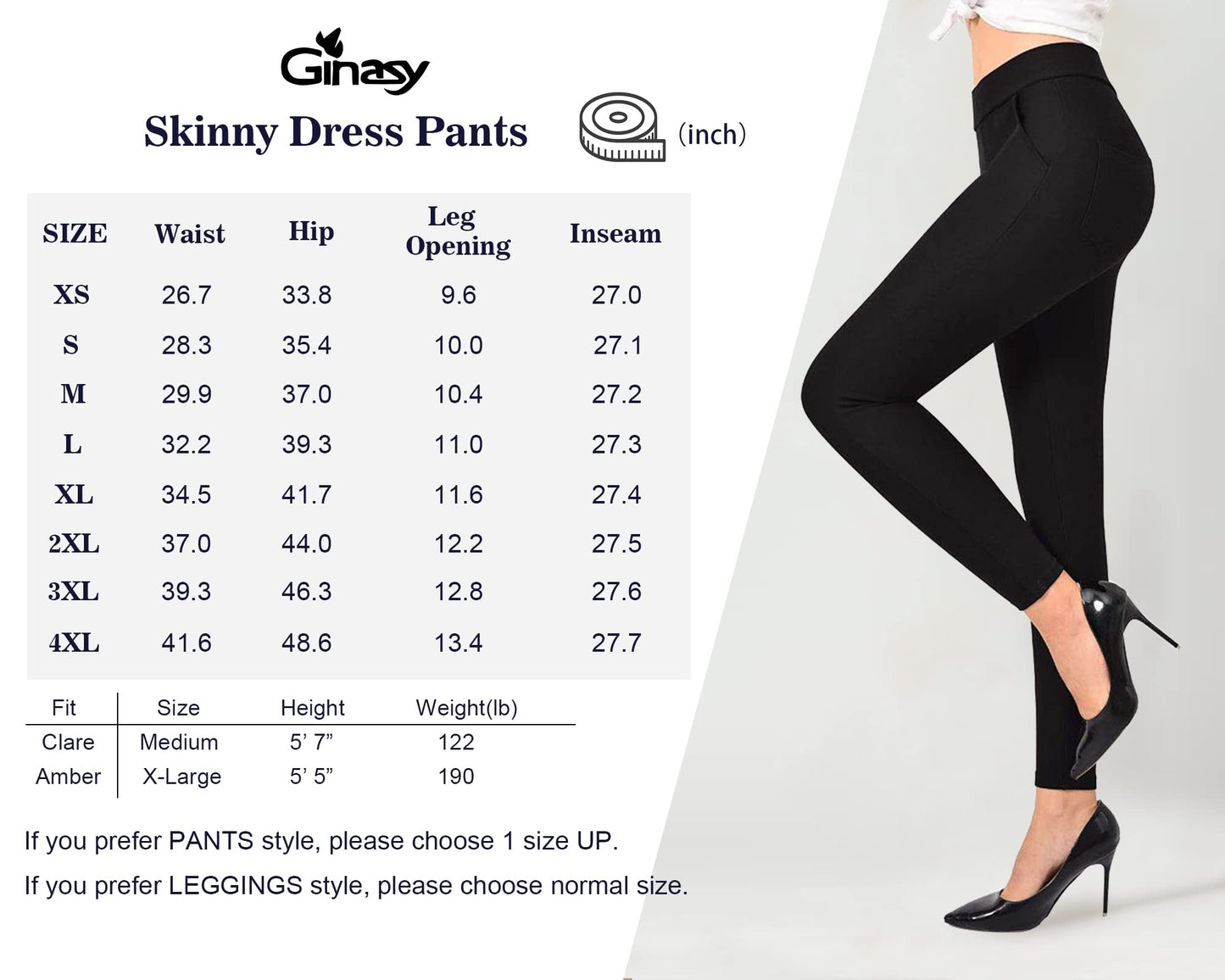 Ginasy Dress Pants for Women Business Casual Stretch Pull On Work Office Dressy Leggings Skinny Trousers with Pockets