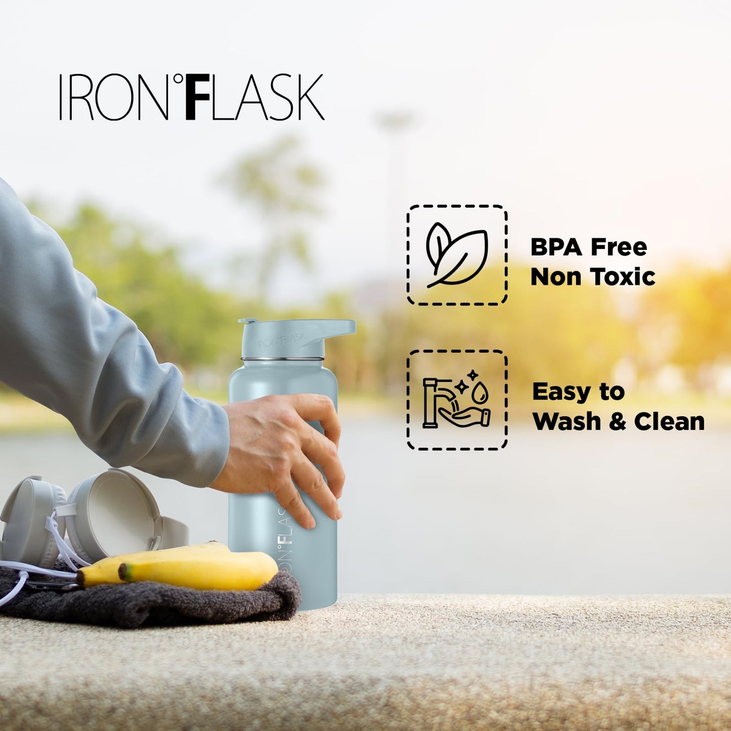 IRON °FLASK Camping & Hiking Hydration Flask with 3 Lids - Stainless Steel, Double Walled & Vacuum Insulated Water Bottle - Leak Proof & BPA Free (Dark Night, Straw - 32 oz)