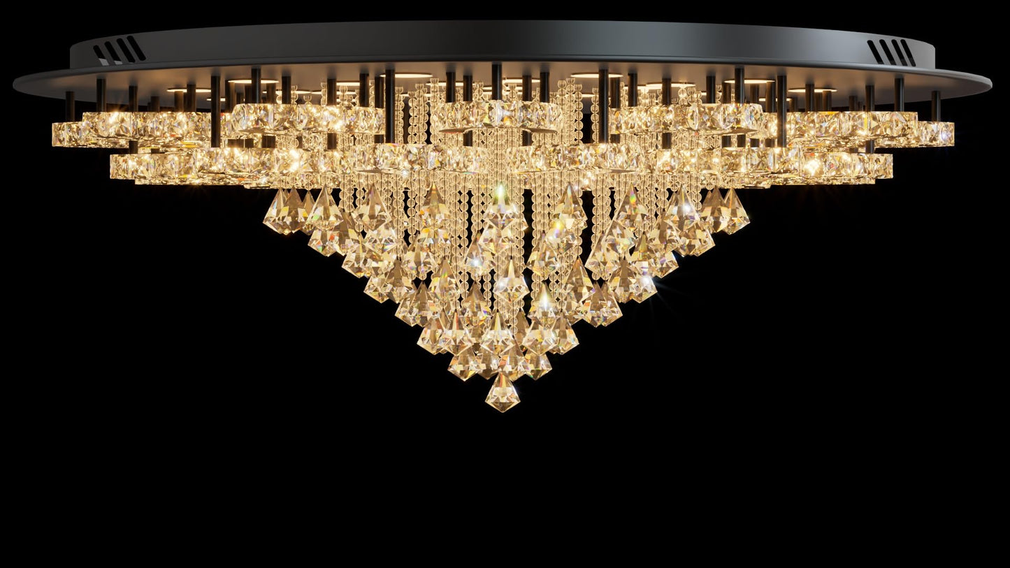 Flashing God W40 Modern Crystal Chandelier for Living Room Crystal Flush Mount LED Gold Ceiling Light Fixture for Foyer Dining Room Hallway Dimmable 2700k 4500k 6000k