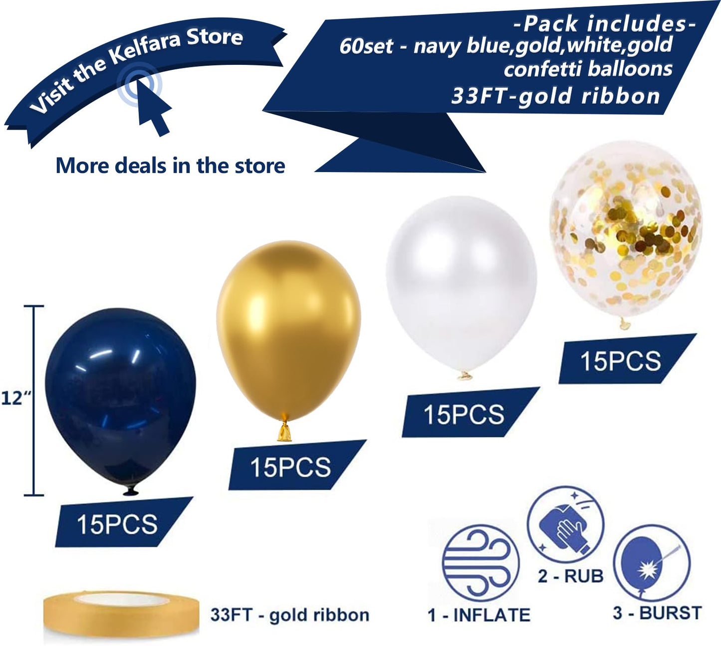 White and Gold Balloons 12 inch, 60pcs Gold and White Party Balloons with Gold Confetti Balloons for Wedding Baby Shower Birthday Bridal Shower Baptism Party Decoration