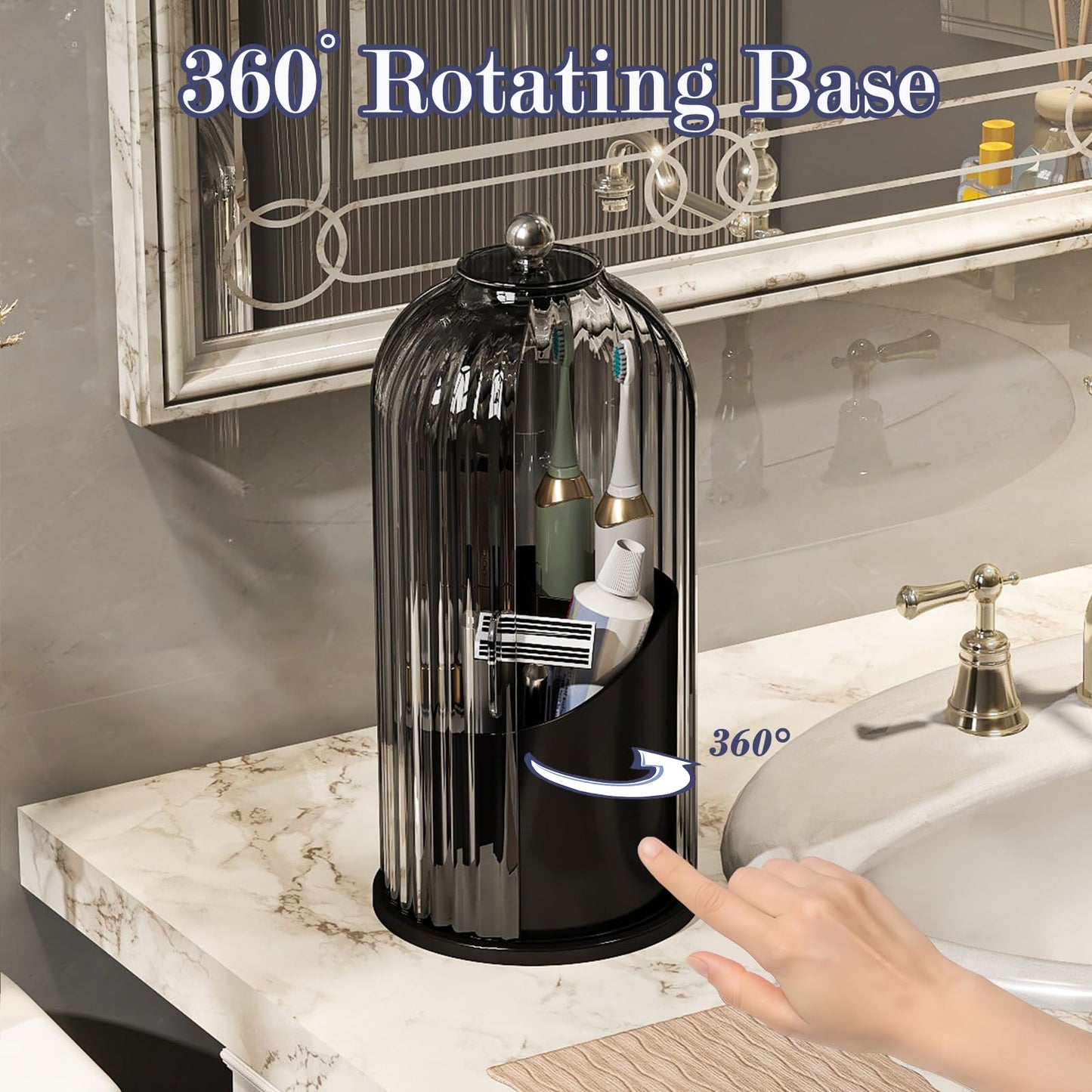 Multi-Use Bathroom Caddy, Dustproof Rotating Organizer with Cover