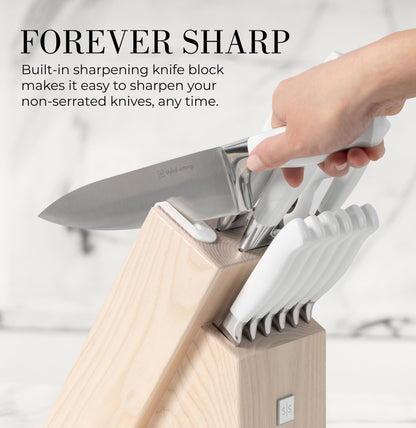 Copper Knife Set with Block - 14 PC Self Sharpening Knife Block Set