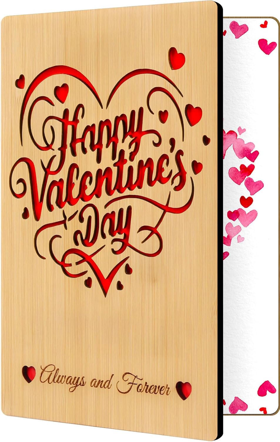 Wooden Valentines Day Card for Her Him, Romantic Wood Happy Valentines Day Gifts for Husband Wife Girlfriend Boyfriend, Wooden Valentine Greeting Card