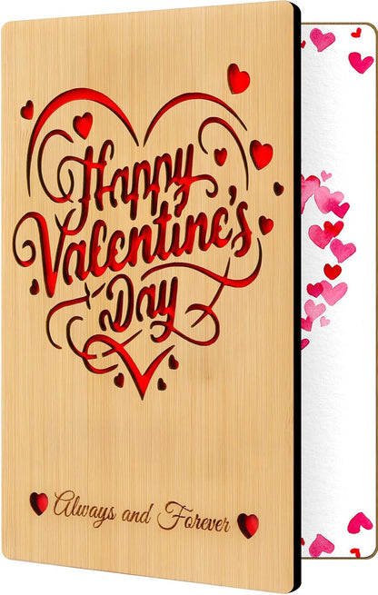 Wooden Valentines Day Card for Her Him, Romantic Wood Happy Valentines Day Gifts for Husband Wife Girlfriend Boyfriend, Wooden Valentine Greeting Card