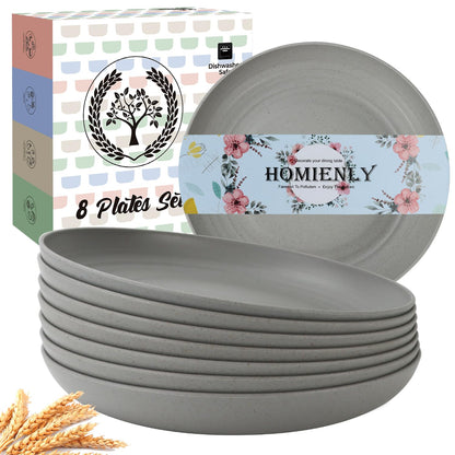 Homienly Wheat Straw Dinner Plates – Unbreakable set of 8