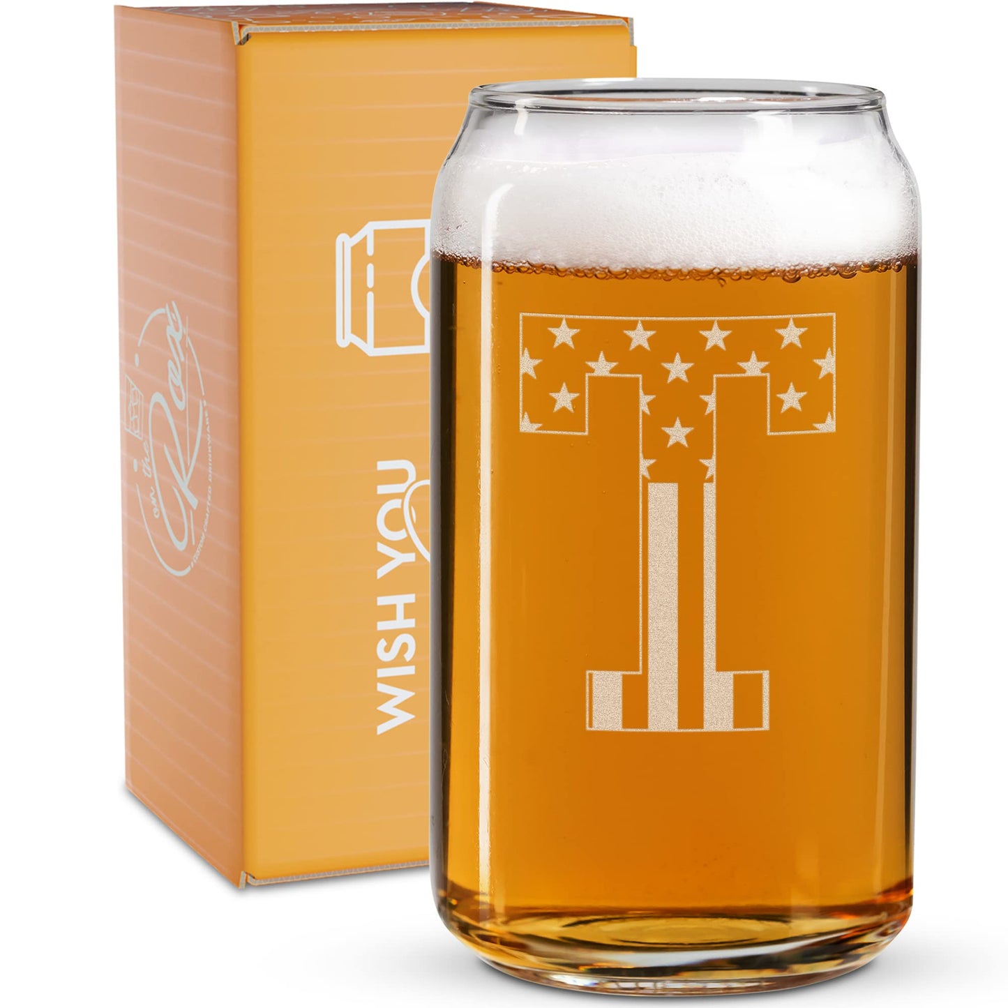 Verres à bière monogrammés pour hommes (AZ) 16 oz - Cadeaux de bière gravés pour hommes Frère Fils Papa Voisin - Cadeaux de Noël uniques pour lui - Chopes à bière personnalisées (J) 