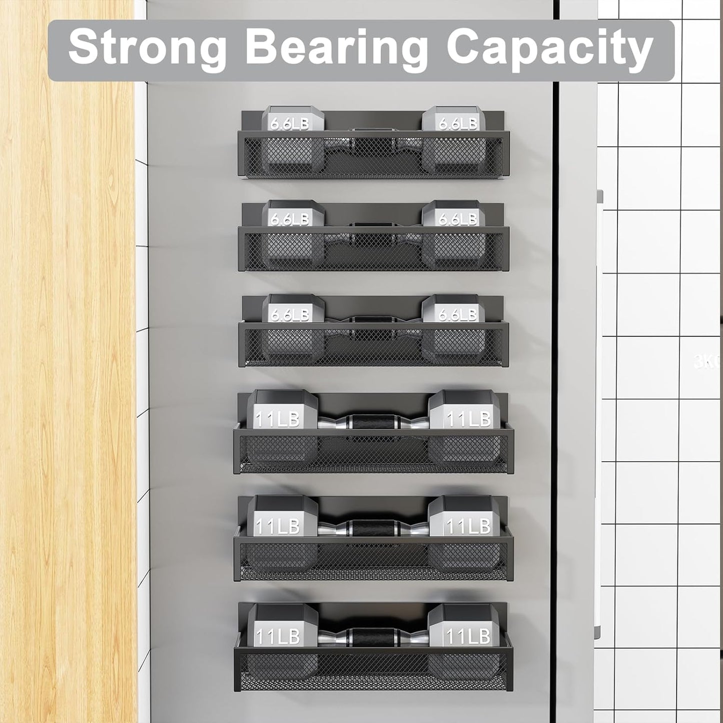 Magnetic Spice Rack for Refrigerator, 6-Pack Fridge Shelf Organizer with Hooks