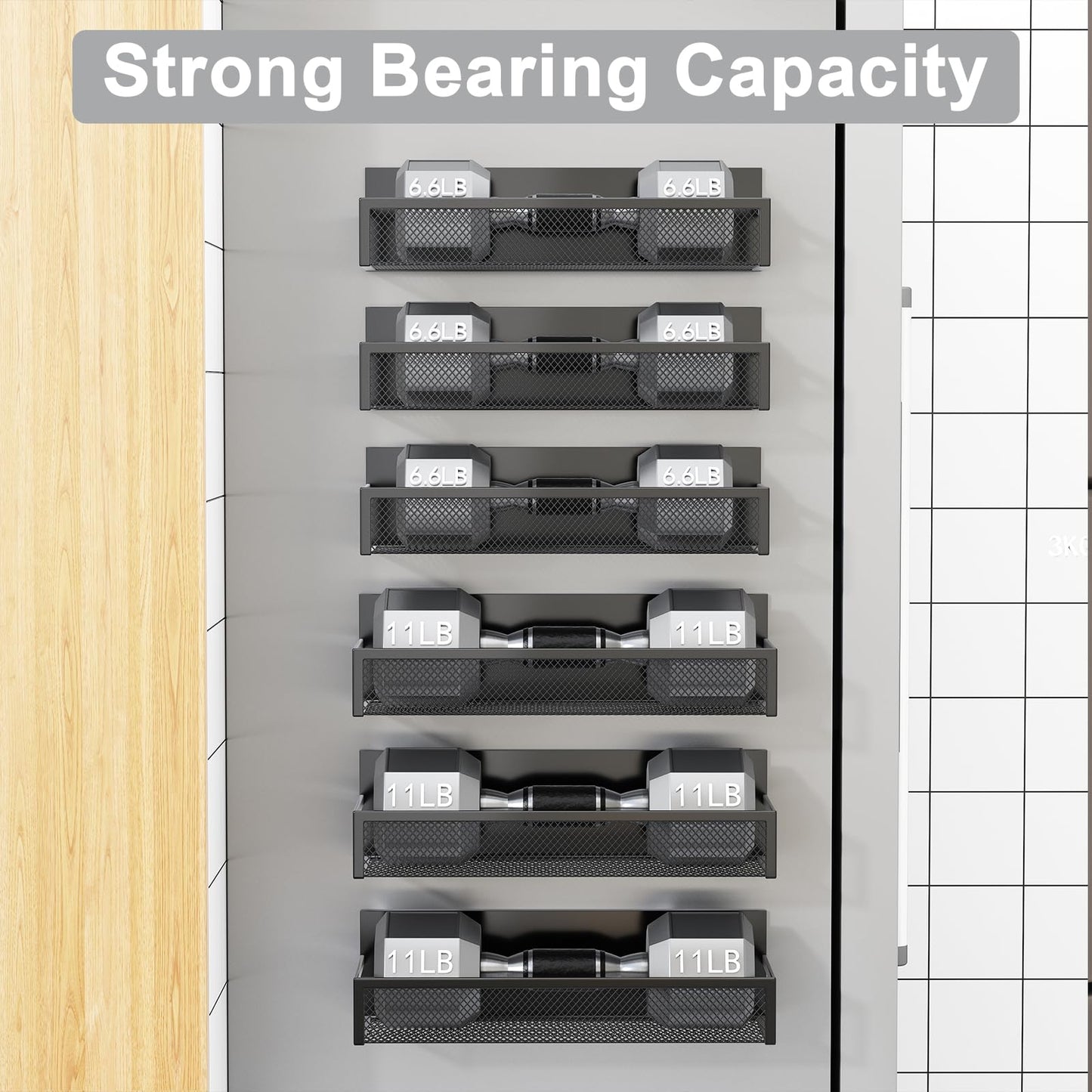 Magnetic Spice Rack for Refrigerator, 6 Pack Magnetic Shelf, Fridge Magnet Organizer with Moveable 12 Hooks, Magnetic Fridge Shelf for Kitchen Organization and Storage (6 Pack)