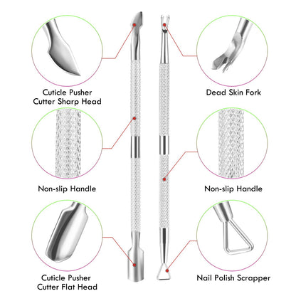 Cuticle Trimmer & Pusher – Professional Stainless Steel Manicure/Pedicure Tool for Nails