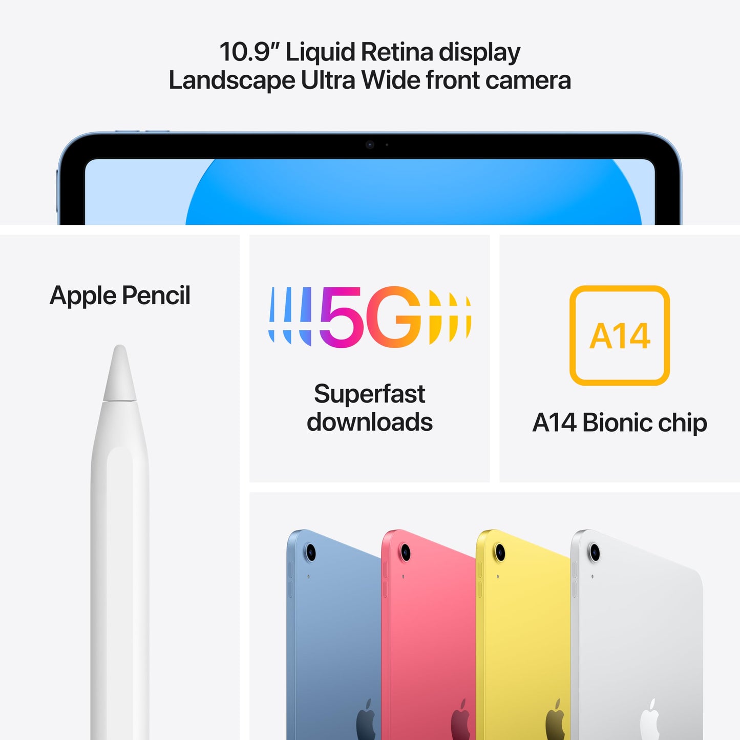 Apple iPad (10th Generation): with A14 Bionic chip, 10.9-inch Liquid Retina Display, 256GB, Wi-Fi 6, 12MP front/12MP Back Camera, Touch ID, All-Day Battery Life – Blue