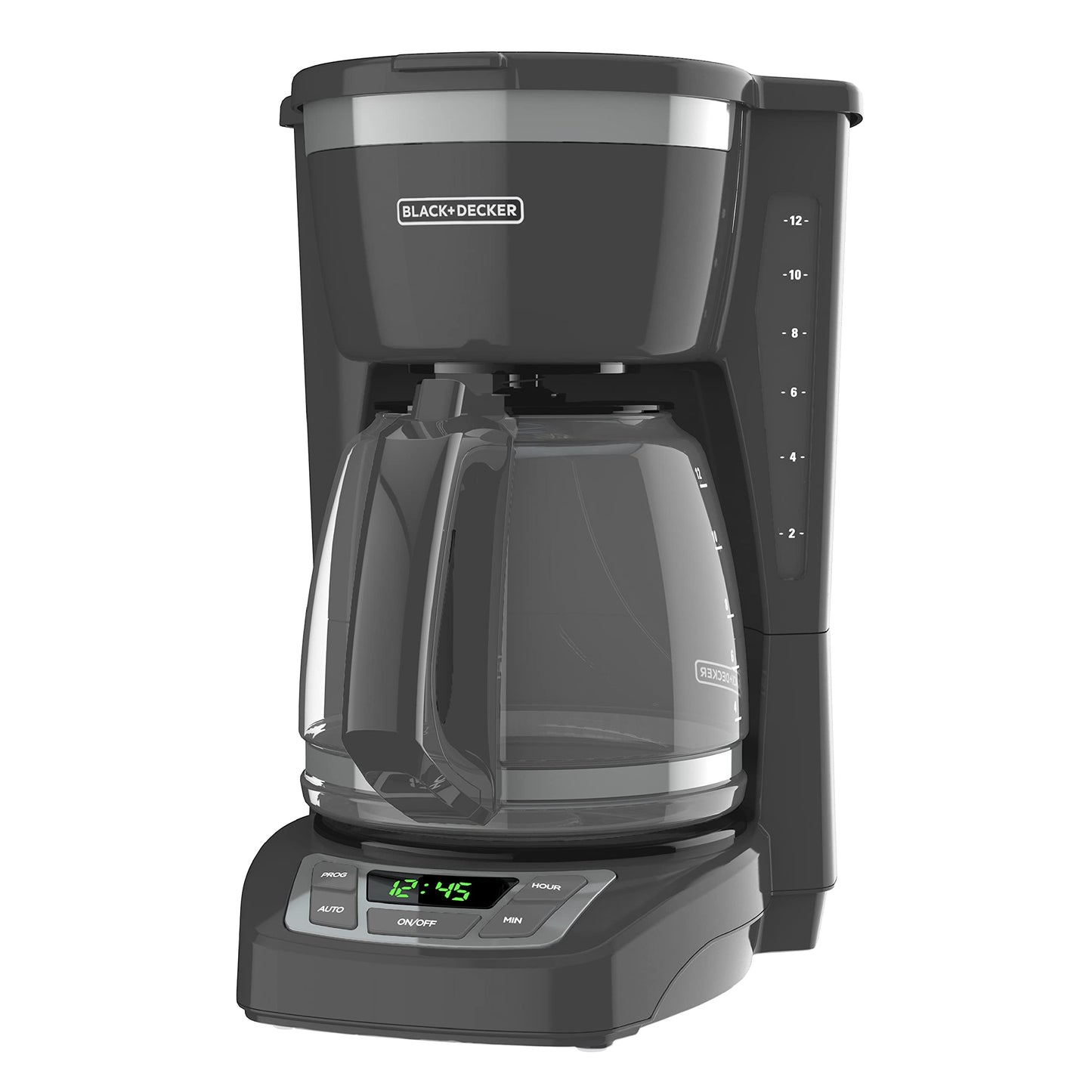 Cafetière numérique 12 tasses BLACK+DECKER, CM1160W, programmable, filtre à panier lavable, Sneak-A-Cup, infusion automatique, fenêtre d'eau, maintien de la plaque chauffante, blanc 