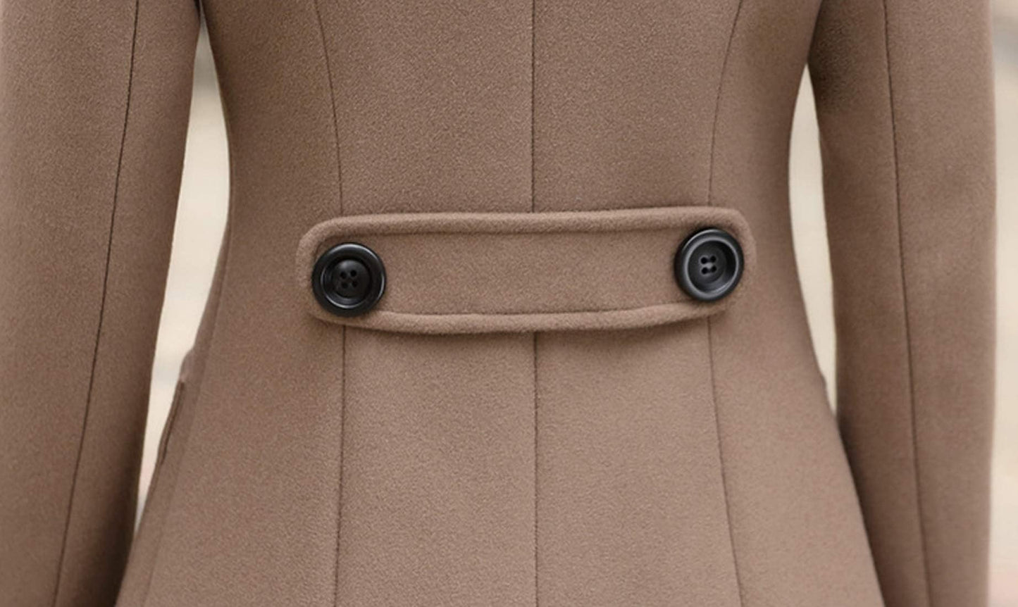 chouyatou Manteau élégant en laine mélangée à double boutonnage à col cranté pour femme 