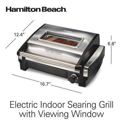 Electric Indoor Searing Grill – 118 sq. in., Viewing Window, Adjustable Temp to 450°F, Stainless Steel