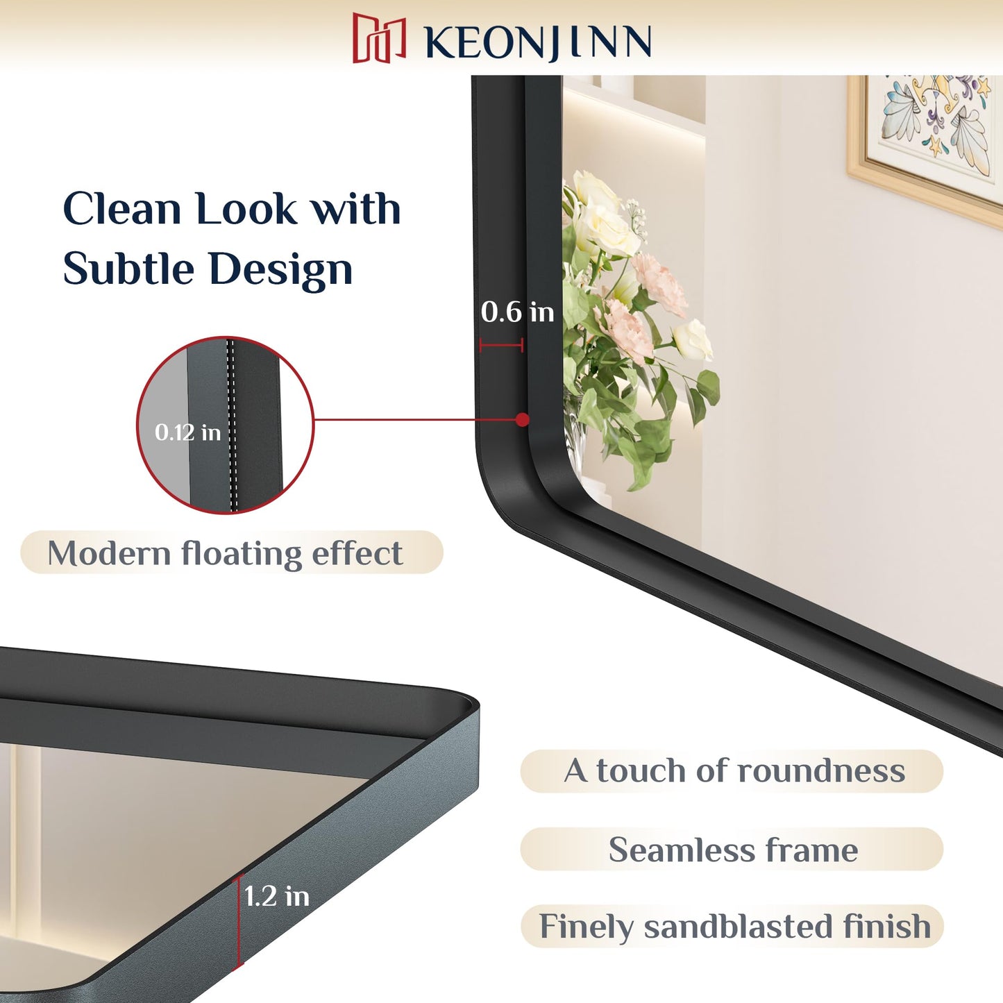 Keonjinn Black Mirror for Bathroom Sink, 24 x 30 Inch Sandblasted Finish Aluminum Wall Mirrors, Matte Black Rectangle Farmhouse Mirror with Shatterproof HD Tempered Glass, Anti-Rust Metal Frame