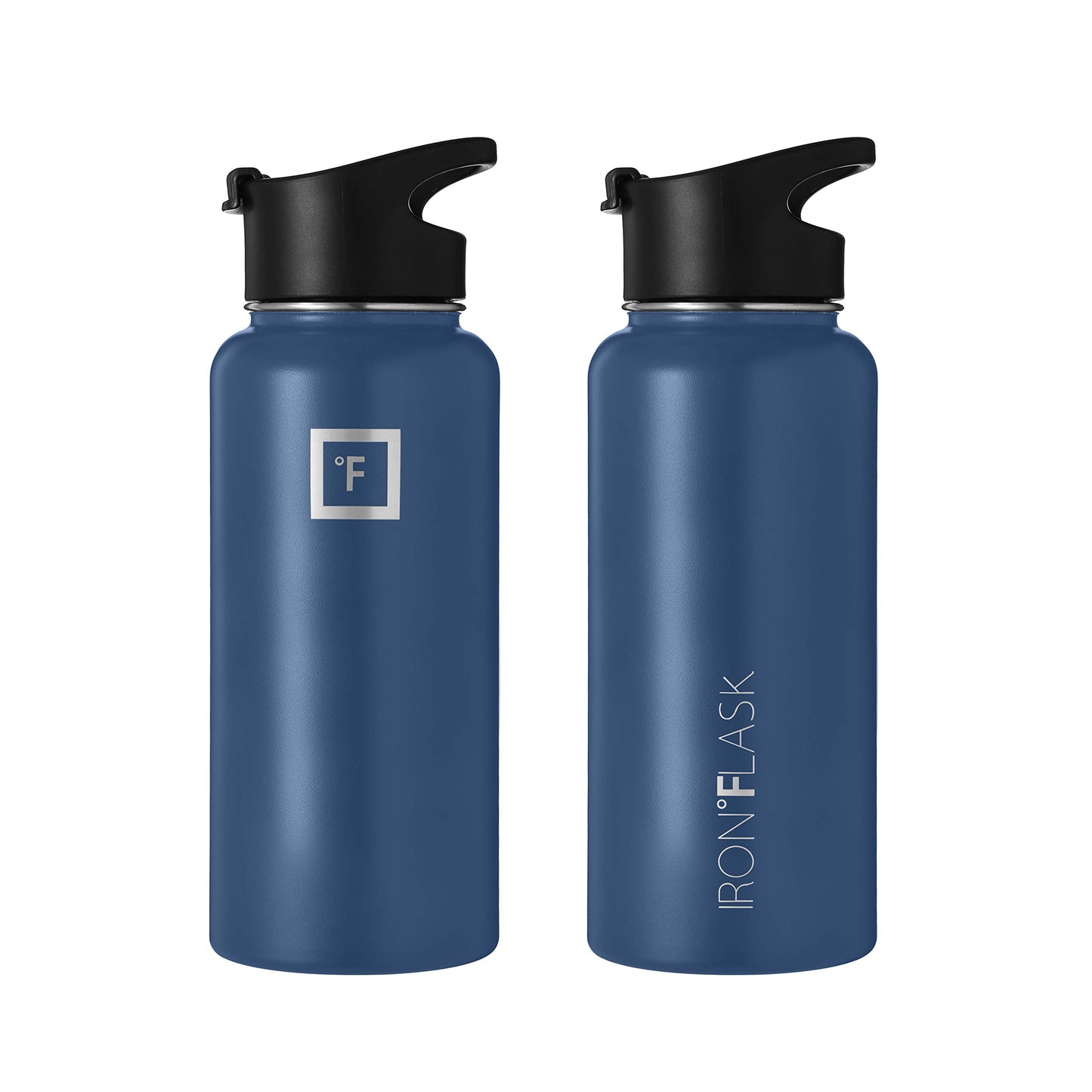 Bouteille d'hydratation de camping et de randonnée IRON °FLASK avec 3 couvercles - Bouteille d'eau en acier inoxydable, à double paroi et isolée sous vide - Anti-fuite et sans BPA (Dark Night, Straw - 32 oz) 