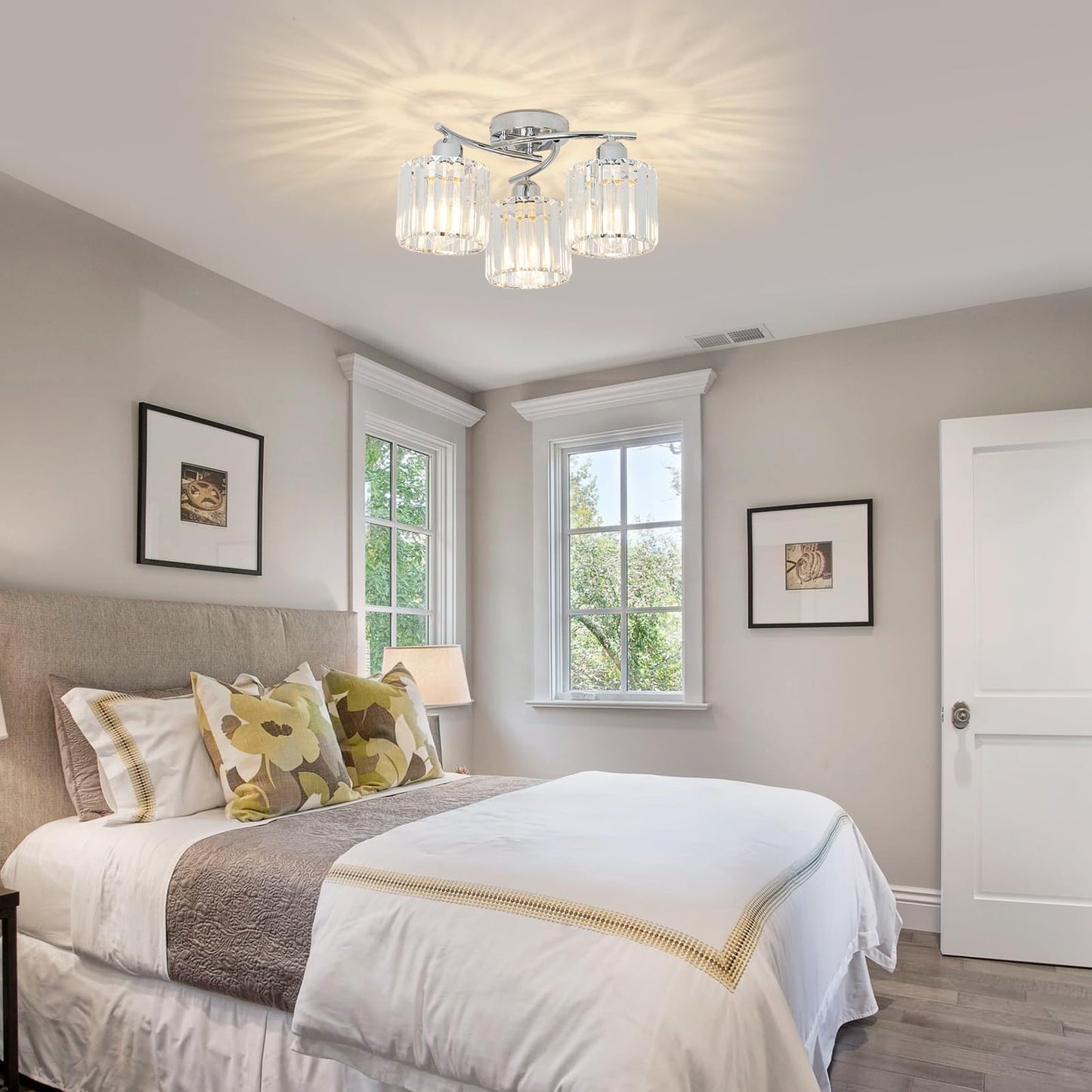 Crystal Semi Flush Ceiling Light – Modern Black Fixture, Clear Shade