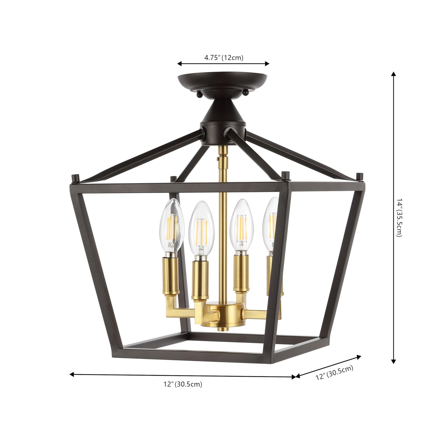 JONATHAN Y JYL7610A Plains Mini-Laterne, 30,5 cm, 4 Lichter, Eisen, modernes Bauernhaus-LED-Bündigeinbauset, rustikal, industriell, dimmbar, 2700 K, gemütliches warmes Licht, für Küche, Flur, Badezimmer, Treppenhaus, ölgeriebene Bronze 