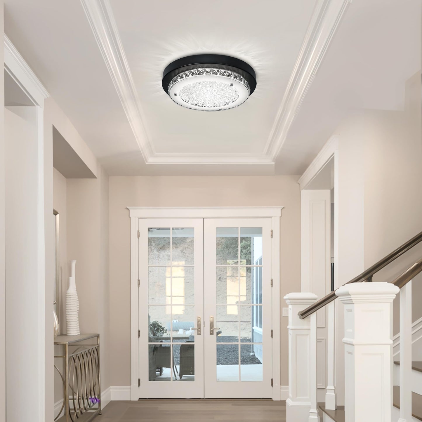Black Crystal Flush Mount Ceiling Light – Modern Dimmable LED