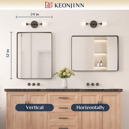 Keonjinn Black Mirror for Bathroom Sink, 24 x 30 Inch Sandblasted Finish Aluminum Wall Mirrors, Matte Black Rectangle Farmhouse Mirror with Shatterproof HD Tempered Glass, Anti-Rust Metal Frame
