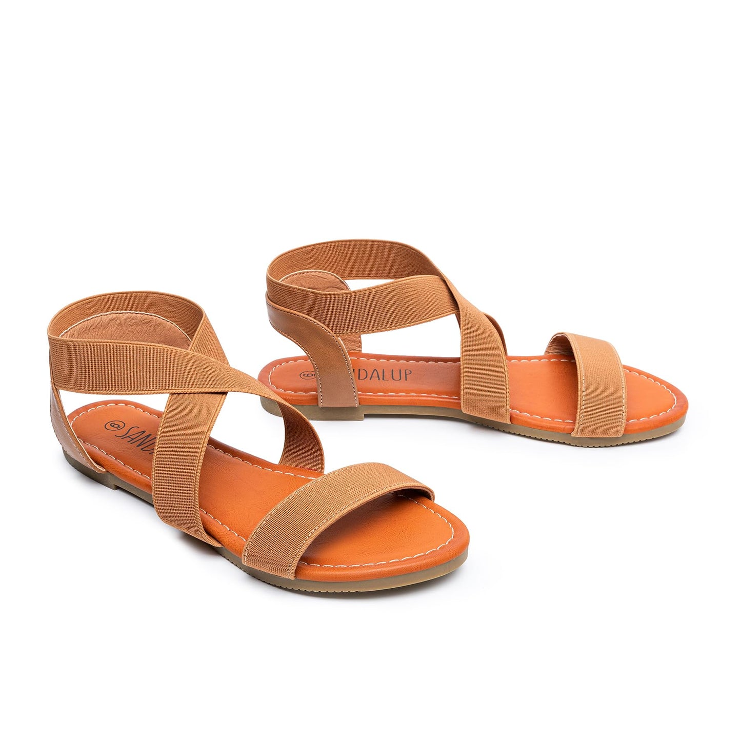 SANDALUP Elastic Ankle Strap Flat Sandals for Women