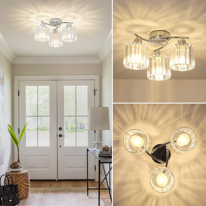 Crystal Semi Flush Ceiling Light – Modern Black Fixture, Clear Shade