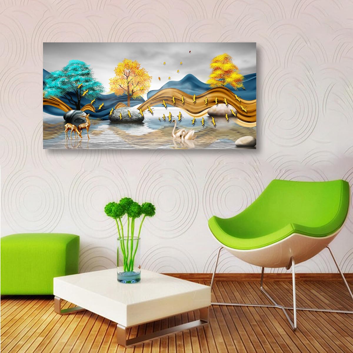 Golden Lotus Pictures Canvas Wall Art for Living room Office Bedroom Wall Decor,Flowers Wall Art Print Paintings Modern Abstract Oil Painting Artwork Waterproof Ready to Hang-20x40inch