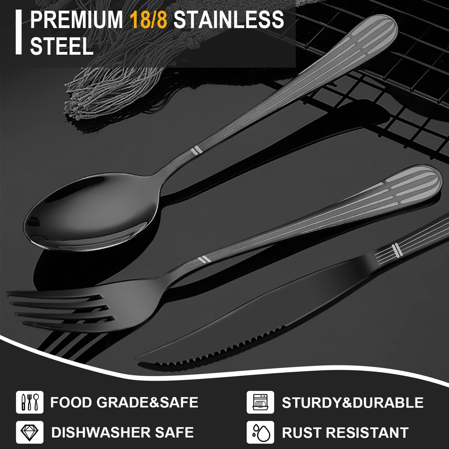 Portable Travel Utensils Set, 18/8 Stainless Steel 3 PCS Cutlery Set Including Knife Fork and Spoon, Reusable Travel Silverware Set with Case for Lunch Box Camping School Office