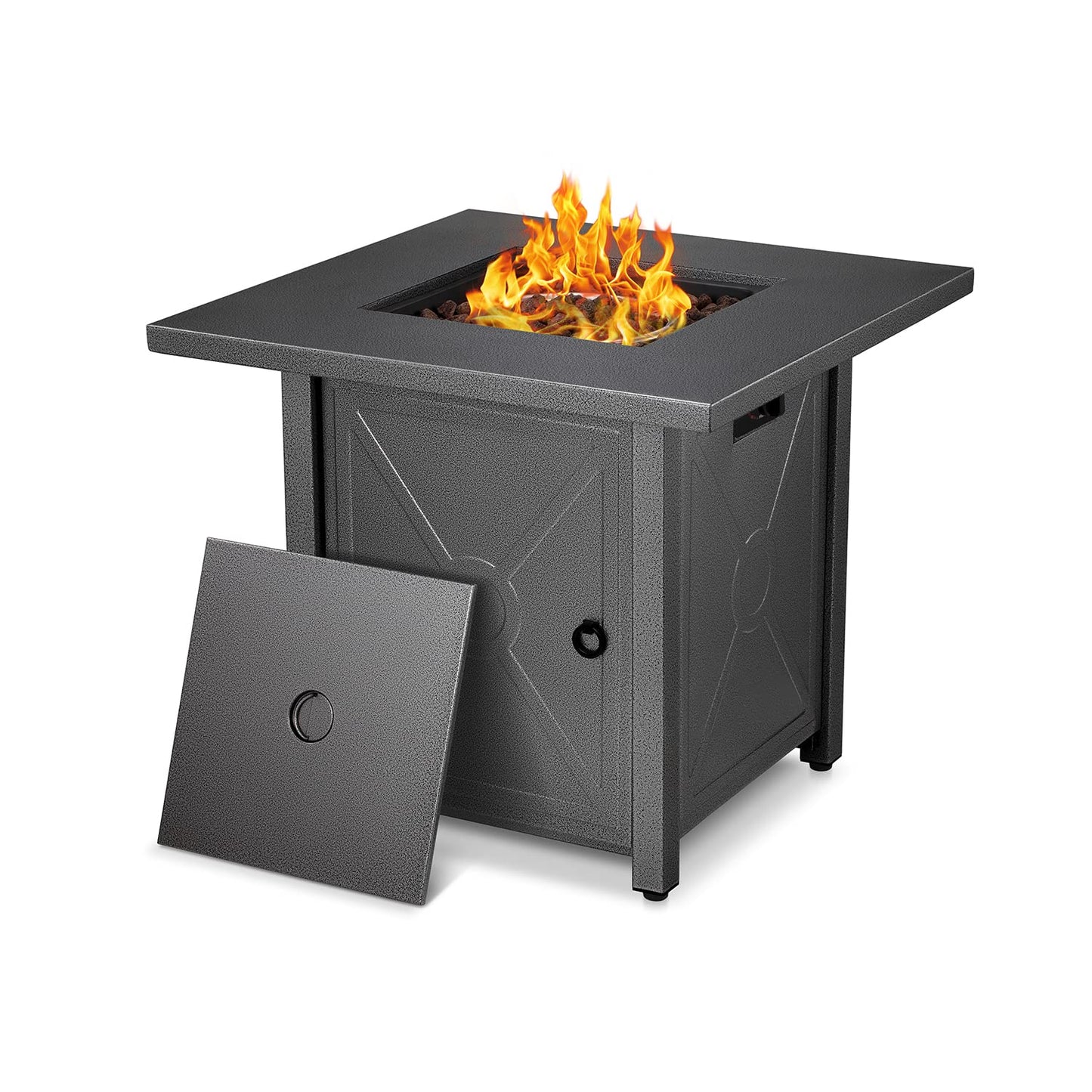 Xbeauty Fire Pit Propane Gas FirePit Table 43" Outdoor Fire Pit Rectangular Tabletop with Lid, Rain Cover, for Outside Garden Backyard Deck Patio