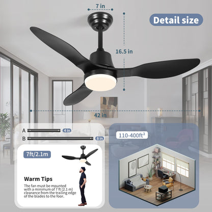 42” Smart Ceiling Fan with Light – WiFi, Alexa, Remote, LED, Black Blades