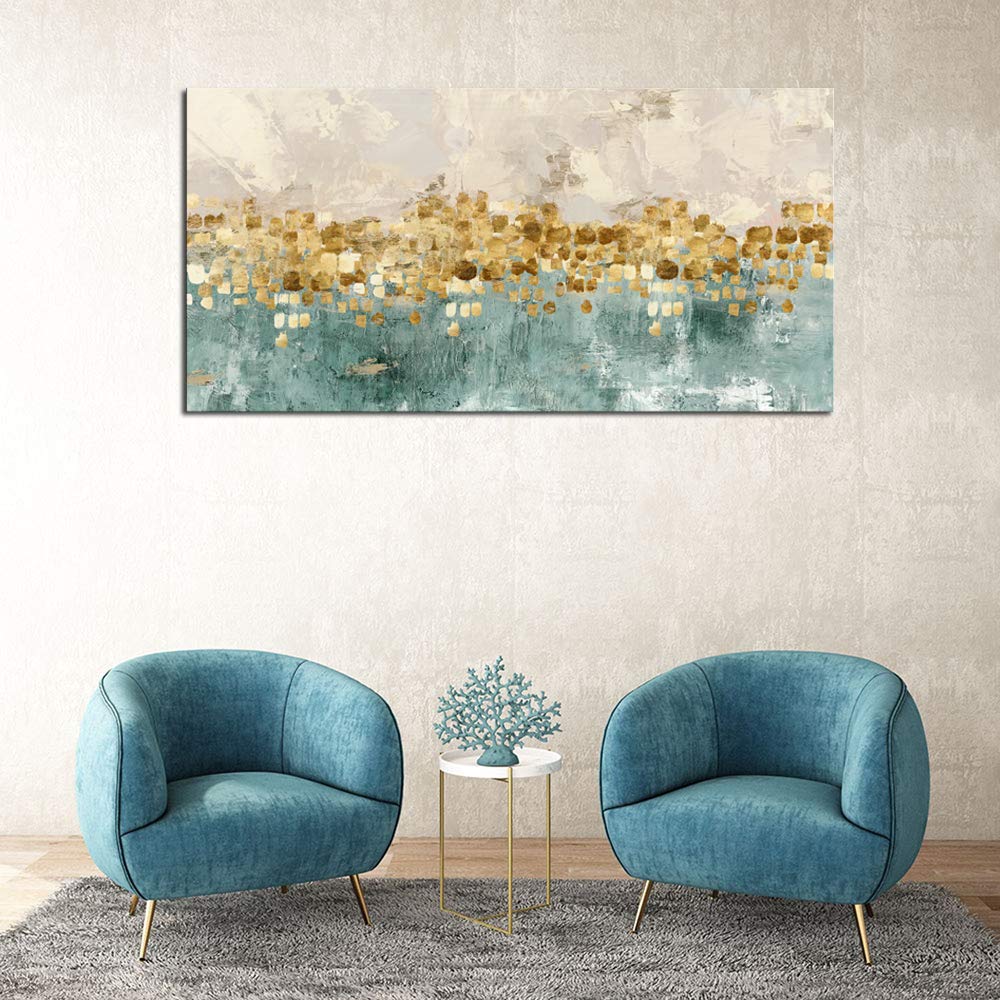 DZL Art A74675 Gold Abstract Painting Modern Decor Wall Art Gold Canvas Gray Painting Contemporary Decor Gray Abstract Canvas Living Room Art Painting