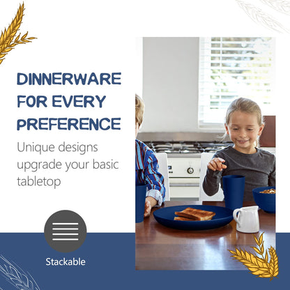 Teivio 16-Piece Wheat Straw Dinnerware Set – Grey | Plates, Bowls, Cups, Unbreakable, Service for 4