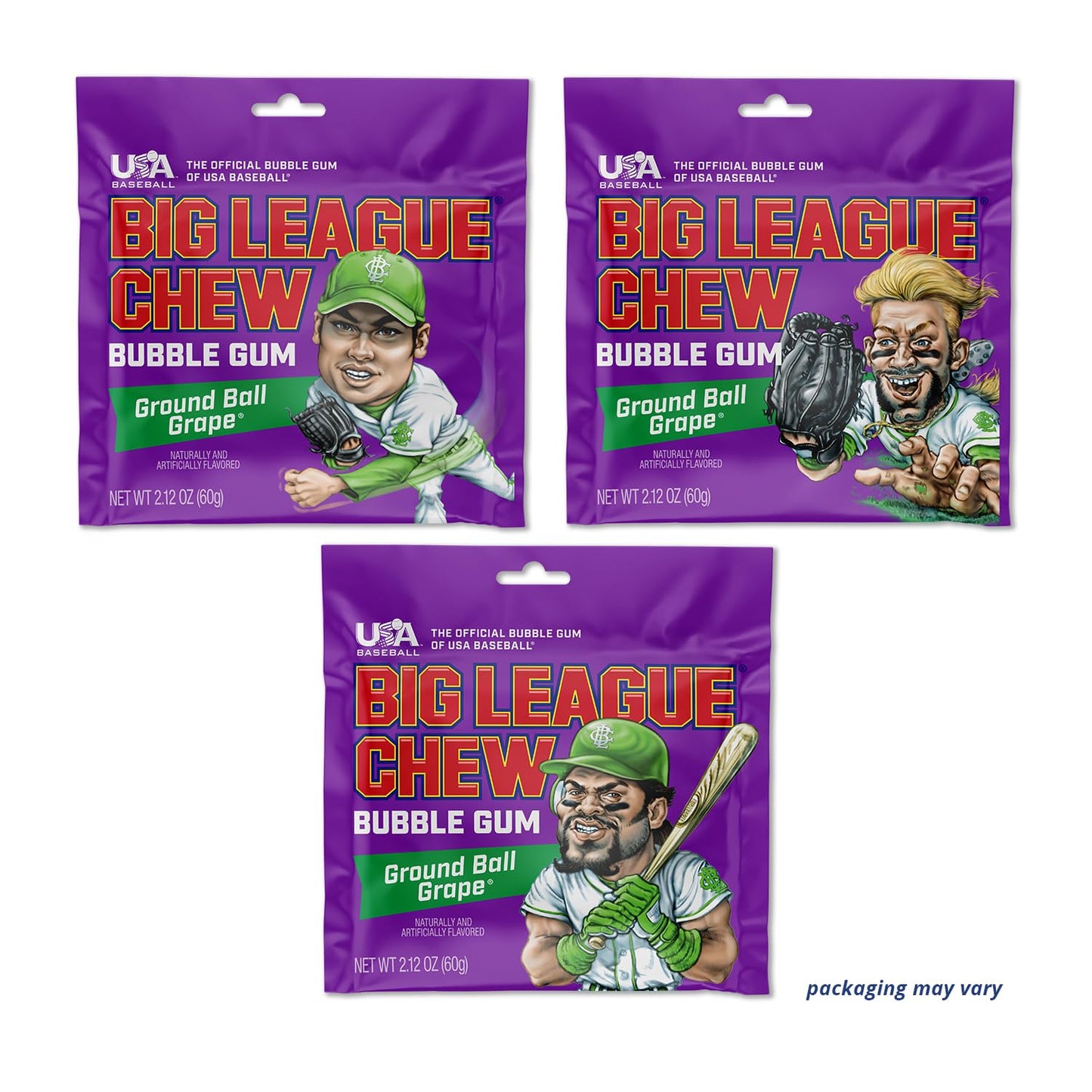 Big League Chew Outta Here Original Bubble Gum – klassischer Ballpark-Geschmack | Perfekt für Baseballspiele, Teams, Imbissbuden, Partys und mehr | Packung mit 12 Beuteln (je 2,12 oz)