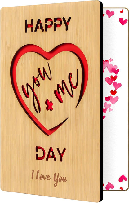 Wooden Valentines Day Card for Her Him, Romantic Wood Happy Valentines Day Gifts for Husband Wife Girlfriend Boyfriend, Wooden Valentine Greeting Card