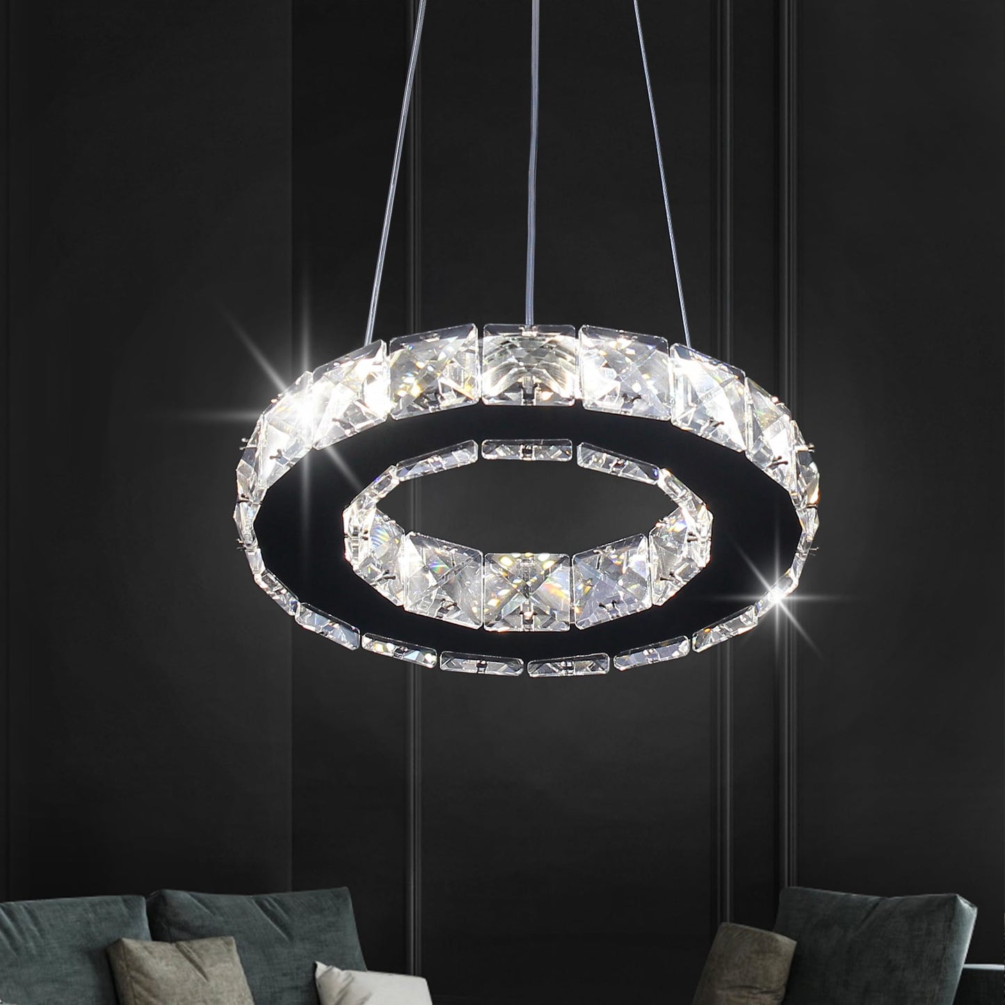 Modern Crystal Chandeliers LED Pendant Lighting Round Ring Flush Mount Ceiling Light Fixture Mini Chandelier for Dining Room Kitchen Island Hallway (3 Color)