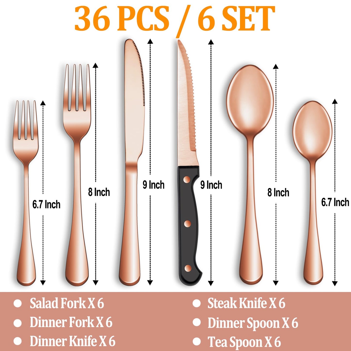 24 Pcs Silverware Set with Steak Knives Service for 4,Stainless Steel Flatware Set,Mirror Polished Cutlery Utensil Set,Home Kitchen Eating Tableware Set,Include Fork Knife Spoon Set,Dishwasher Safe