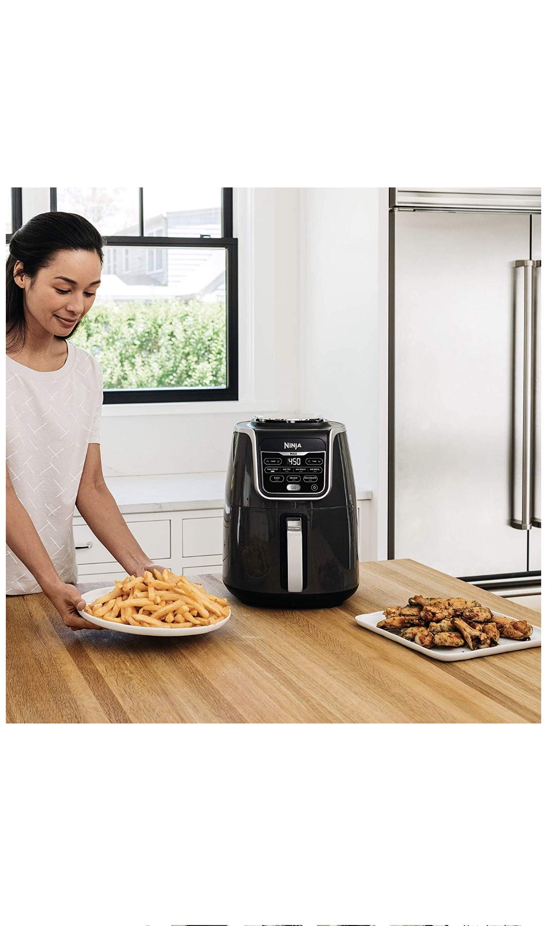 Ninja Air Fryer, Roast, Bake, Air Fry, Roast, Broil, Reheats, & Dehydrates, 4-in-1, Fries, Frozen Food, Veggies, and Juicy Meat, Less Oil, Easy Meals, Healthy Meals, Compact, 4 QT, Grey, AF101