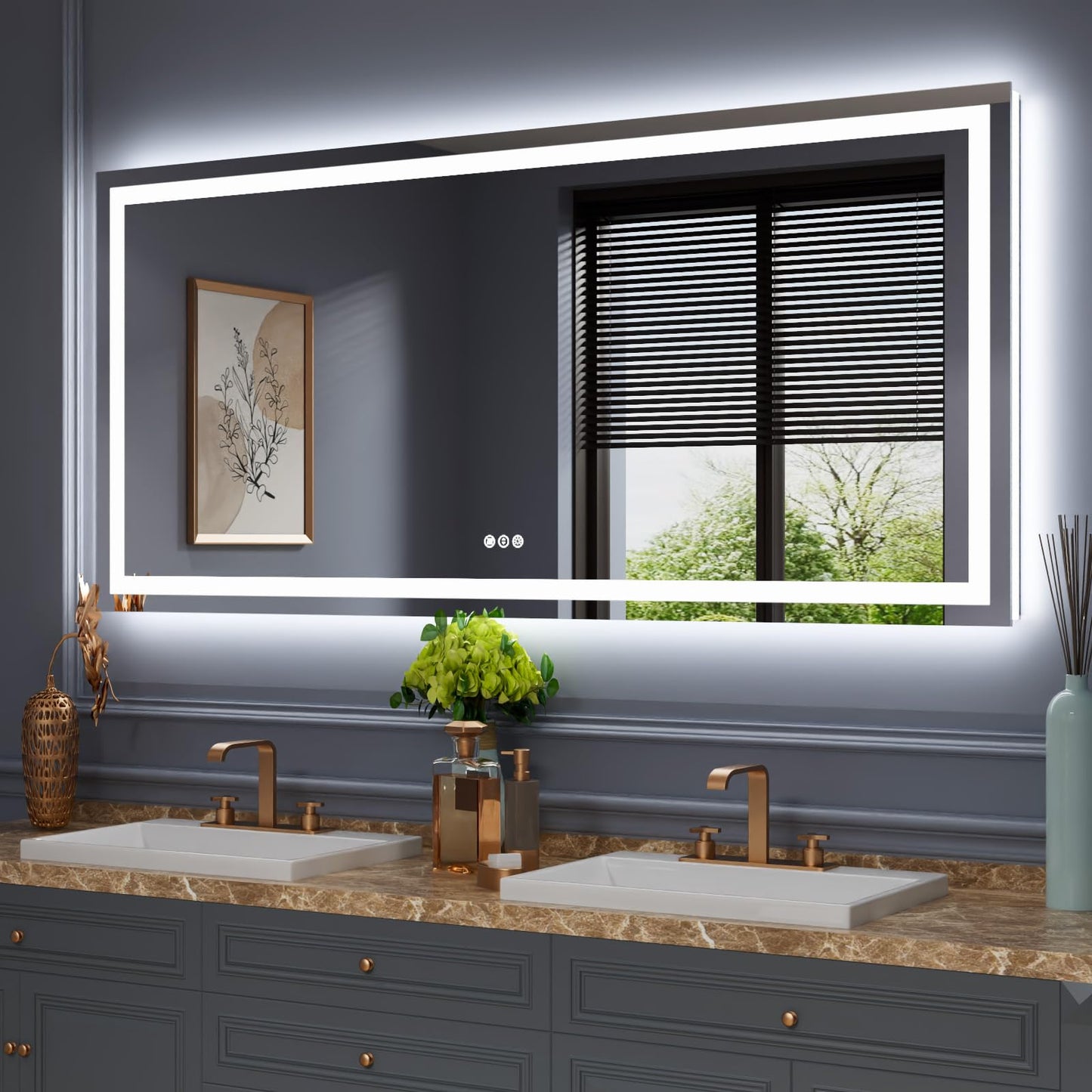 Amorho 20"x 28" LED Bathroom Mirror with Black Frame, Front Light and Backlit(Controlled Separately), Stepless Dimmable, Anti-Fog, Shatter-Proof, 3 Colors, Memory