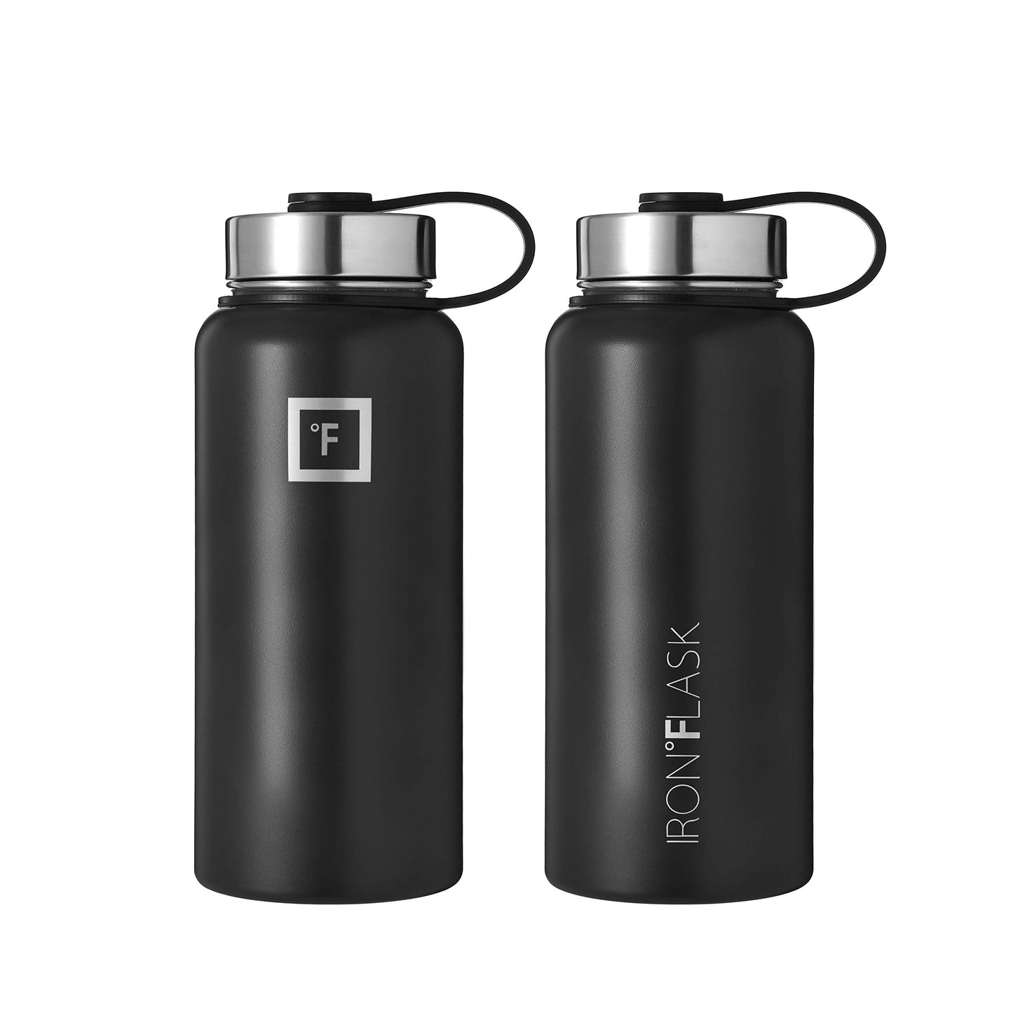 IRON °FLASK Camping & Hiking Hydration Flask with 3 Lids - Stainless Steel, Double Walled & Vacuum Insulated Water Bottle - Leak Proof & BPA Free (Dark Night, Straw - 32 oz)