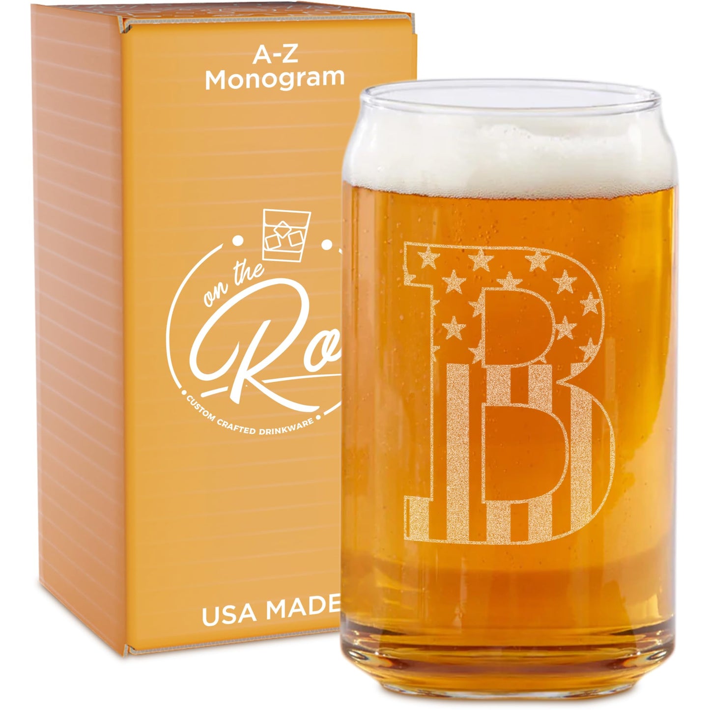 Monogram Beer Glasses for Men (A-Z) 16 oz - Engraved Beer Gifts for Men Brother Son Dad Neighbor - Unique Christmas Gifts for Him - Personalized Drinking Gift Beer Glass Mugs (J)