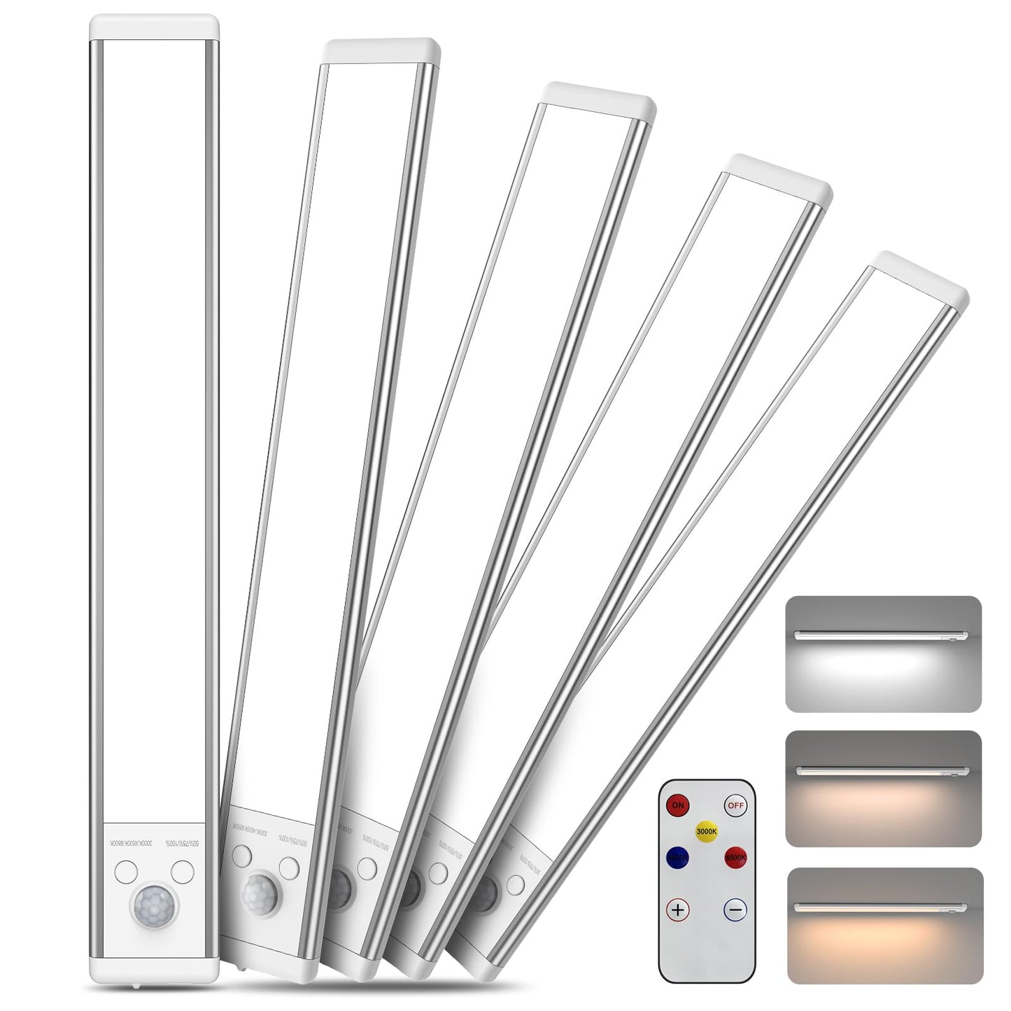 Chasesun 9.6” LED Motion Sensor Under Cabinet Lights – USB-C Rechargeable, 3-Tone Dimmable, Magnetic Mount, 5-Pack