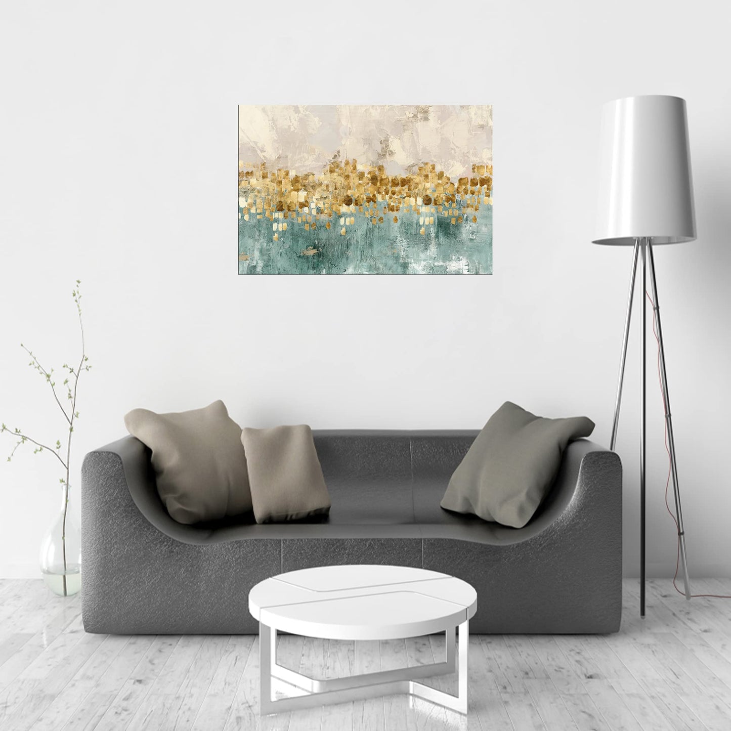 DZL Art A74675 Goldfarbenes abstraktes Gemälde, modernes Dekor, Wandkunst, goldene Leinwand, graues Gemälde, zeitgenössisches Dekor, graue abstrakte Leinwand, Wohnzimmer-Kunstgemälde 