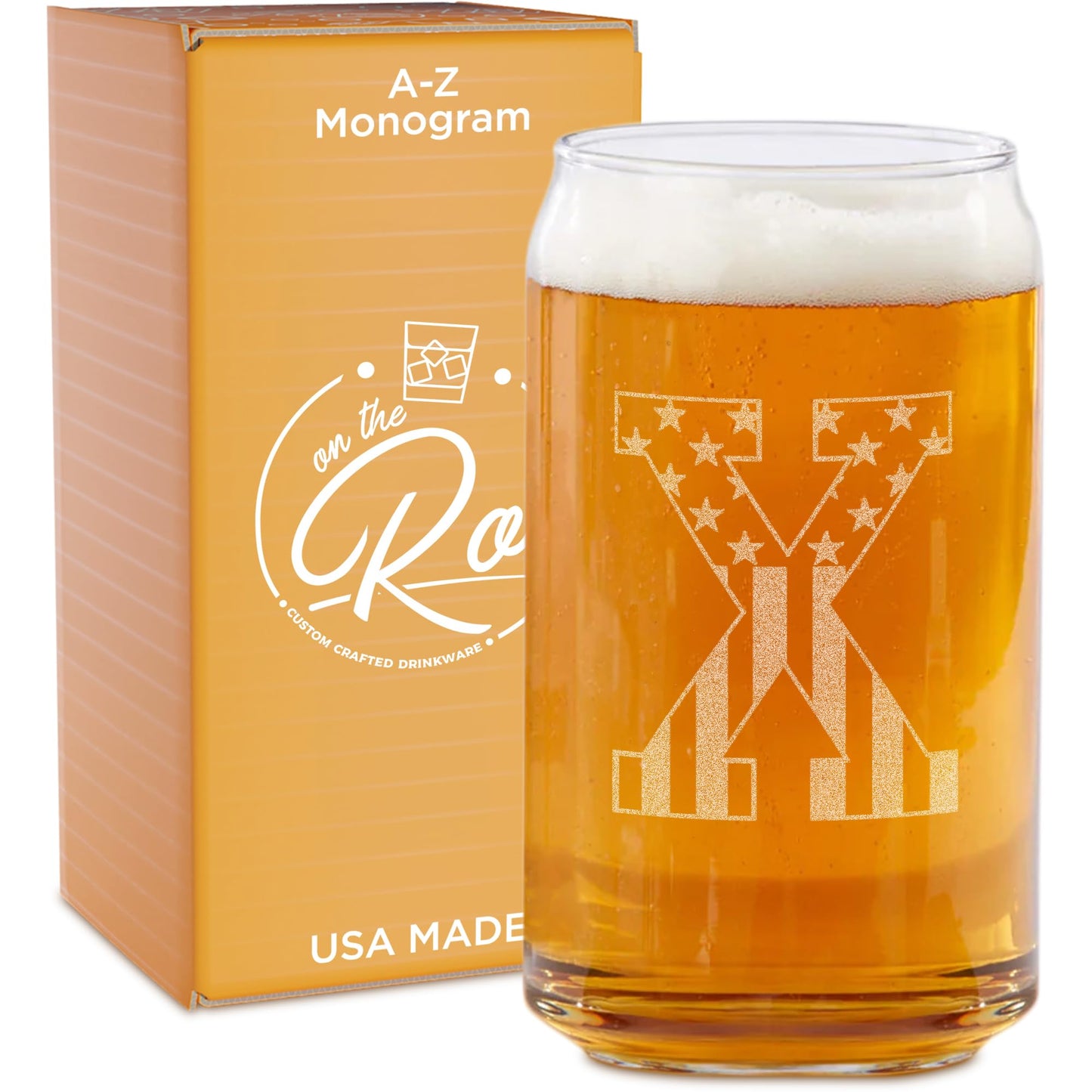 Monogram Beer Glasses for Men (A-Z) 16 oz - Engraved Beer Gifts for Men Brother Son Dad Neighbor - Unique Christmas Gifts for Him - Personalized Drinking Gift Beer Glass Mugs (J)