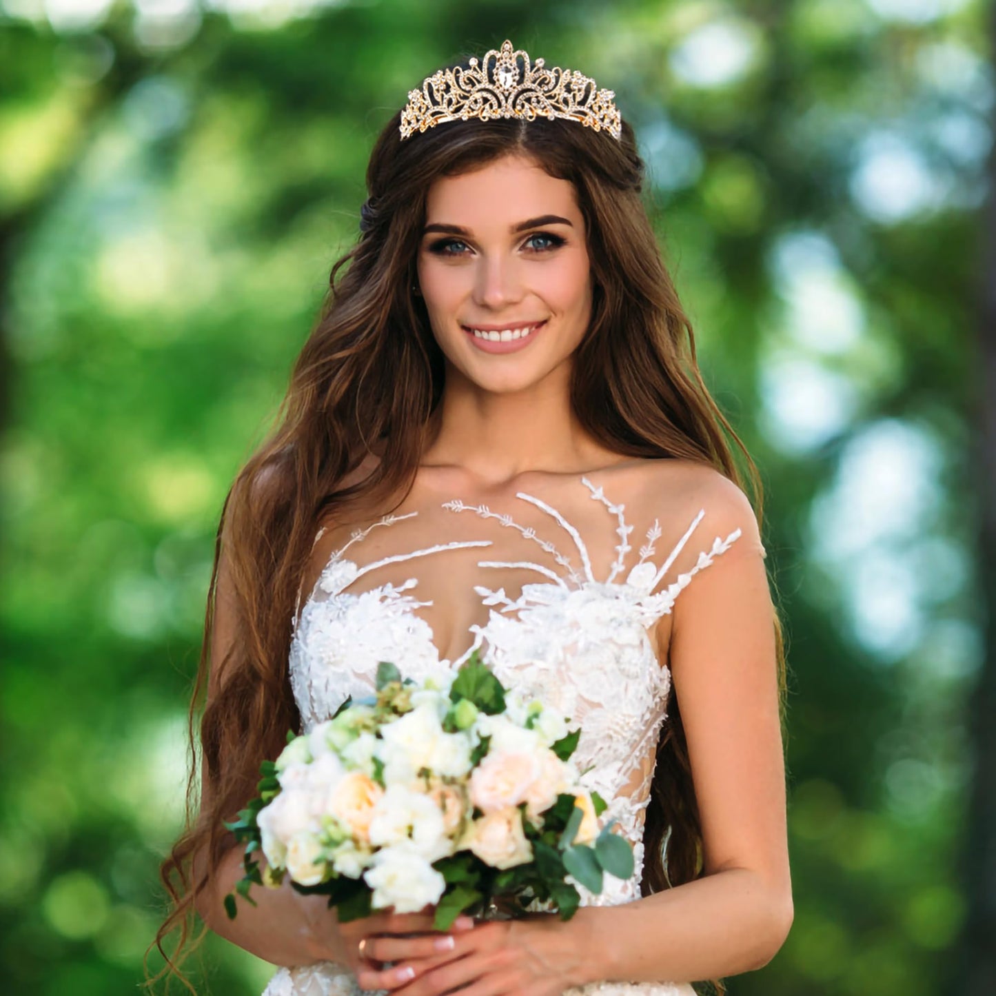 Gold Crown for Women Crystal Princess Tiaras Rhinestone Queen Headband Wedding Bridal Hair Accessories Birthday Prom Pageant Party Coming of Age Ceremony Photo Props
