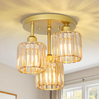 Crystal Semi Flush Ceiling Light – Modern Black Fixture, Clear Shade