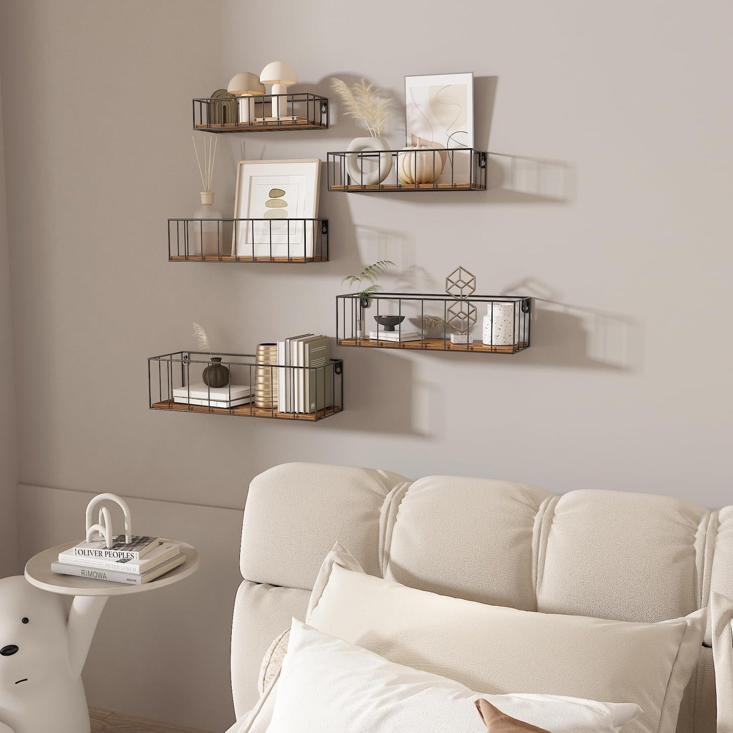 Floating Shelves Wall Mounted Set of 5, Hanging Wall Shelf with Rail for Bathroom, Bedroom, Living Room, Kitchen