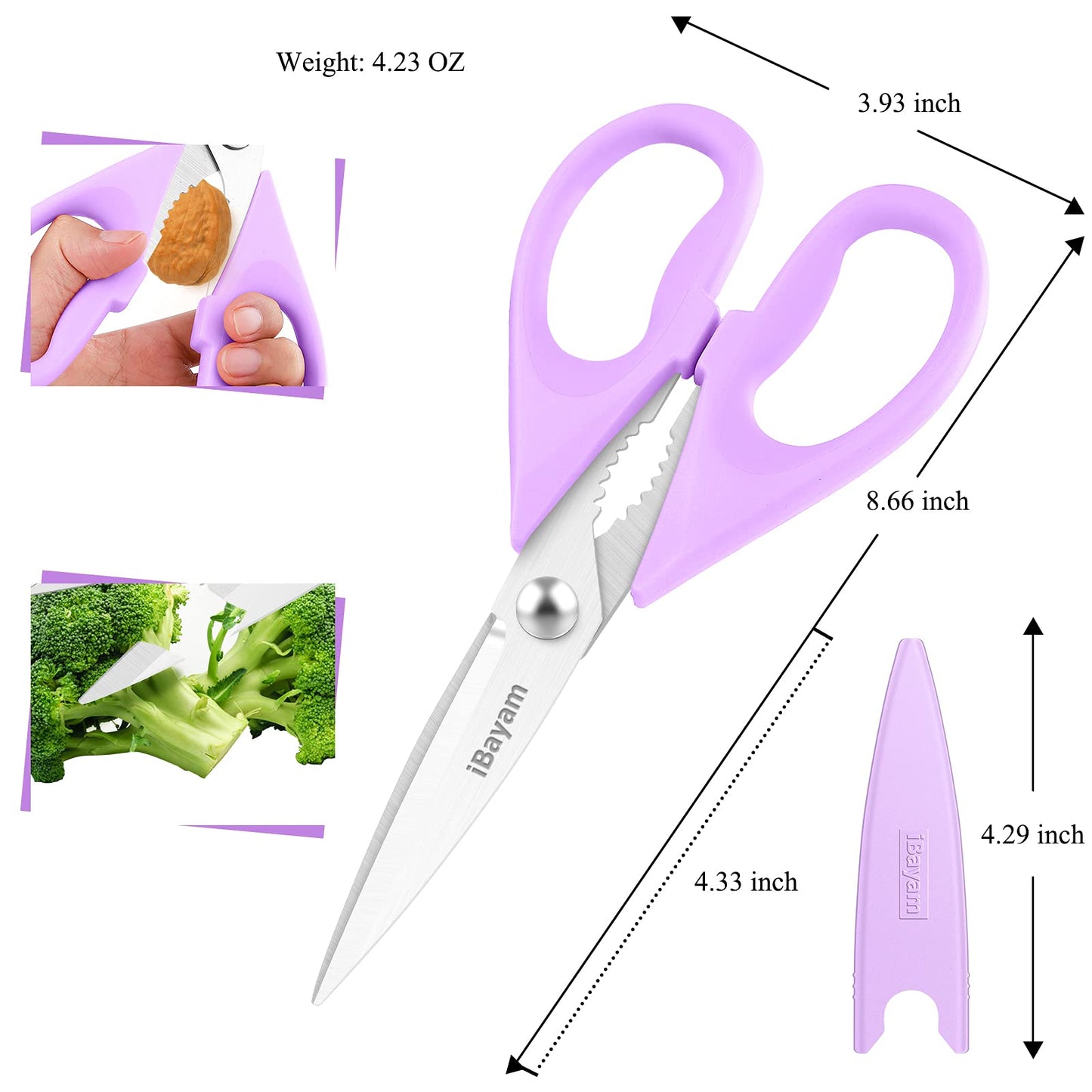 iBayam Kitchen Scissors All Purpose Heavy Duty, Kitchen Cooking Utensils Set, Cooking Gadgets Meat Poultry Shear Dishwasher Safe Food Cooking Scissors Stainless Steel Utility Scissors, Kitchen Gifts